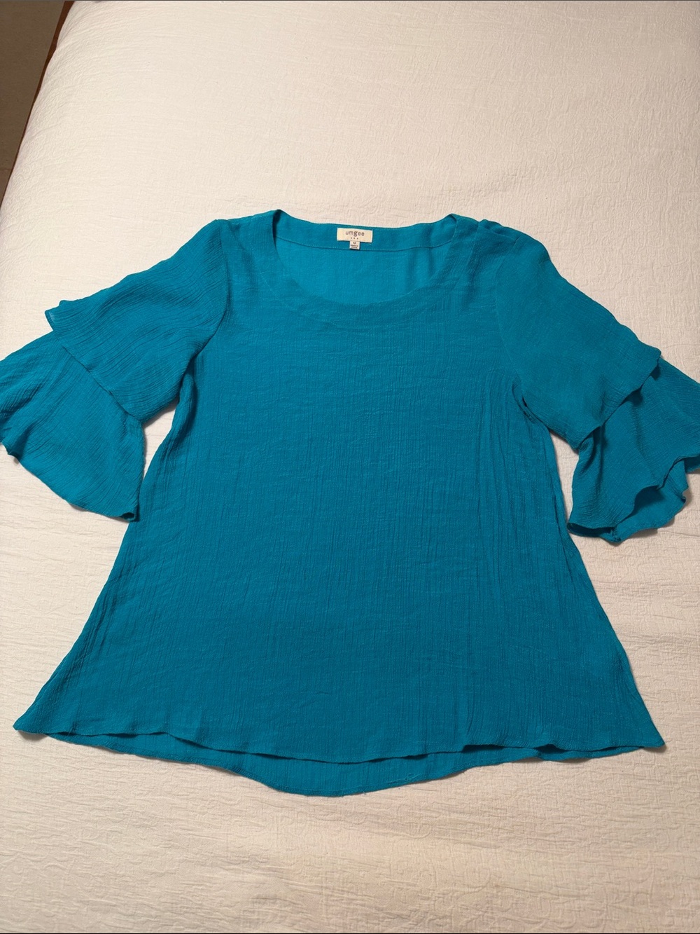 Umgee Teal Ruffle Sleeve Blouse